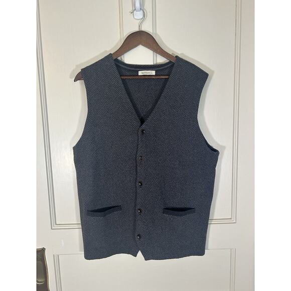 Woolovers Organic Cotton Cashmere Blend Button Chevron Vest Mens Size XL Gray - Picture 1 of 7